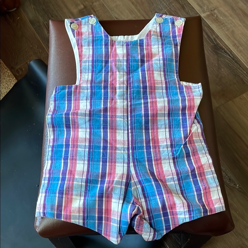 Kayce Hughes Plaid Kids Overalls 12M
